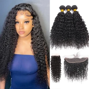 kinky curly myanmar human hair weave bundles with 13x4 or 4x4 hd lace closure, 100% remy hair extensions