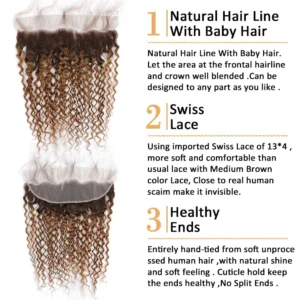 13x4 hd transparent lace frontal closure with ombre curly human hair bundles, 100% brazilian remy hair extensions