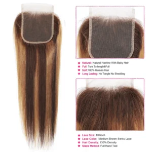 p4/27 highlight brazilian bone straight remy hair extensions, bundles with frontal closure for women