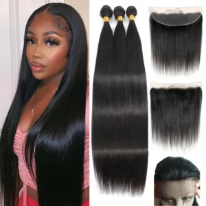 ombre natural (4/30) brazilian straight remy hair extensions, 3 or 4 bundles with natural 13x4 lace frontal closure