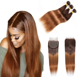 ombre brown (4/30) brazilian straight remy hair extensions, 3 or 4 bundles with 4x4 lace frontal closure