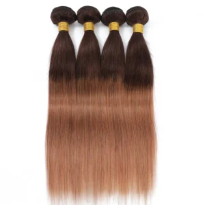 straight ombre 4/30 brown brazilian hair 3 bundles or 4 bundles with hd transparent lace frontal closure, remy human hair