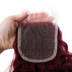t1b/99j burgundy curly brazilian human hair, 3 or 4 bundles with 4x4 lace closure, red hair extensions for women and girls