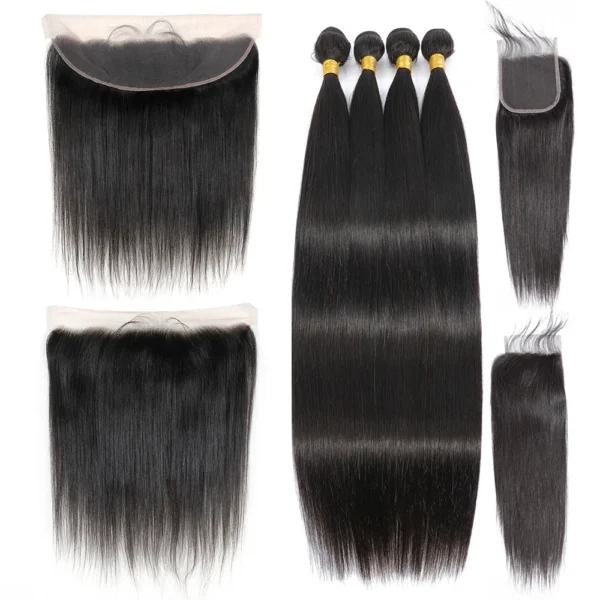 brazilian straight human hair bundles with hd lace closure, natural color, 3 or 4 bundles, 4x4, 5x5, 13x4 closures