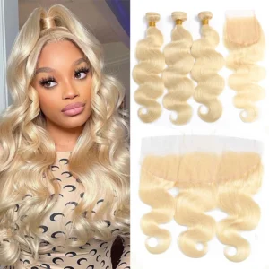 brazilian 613 body wave ombre brazilian remy human hair 3 or 4 bundles with pink lace closure