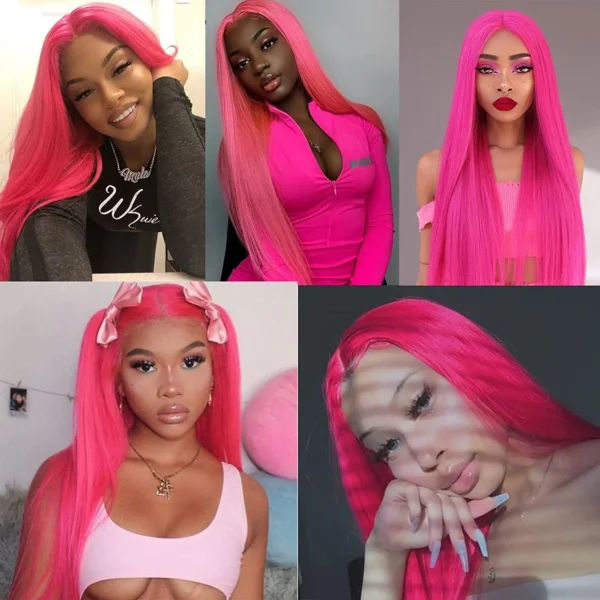 30 inch pink straight hd lace front wig, 100% human hair, 4x4 13x4 lace closure, brazilian blonde cosplay wig for women