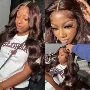 #4 brown brazilian body wave human hair, 3 or 4 bundles with hd lace frontal closure, extensions for women