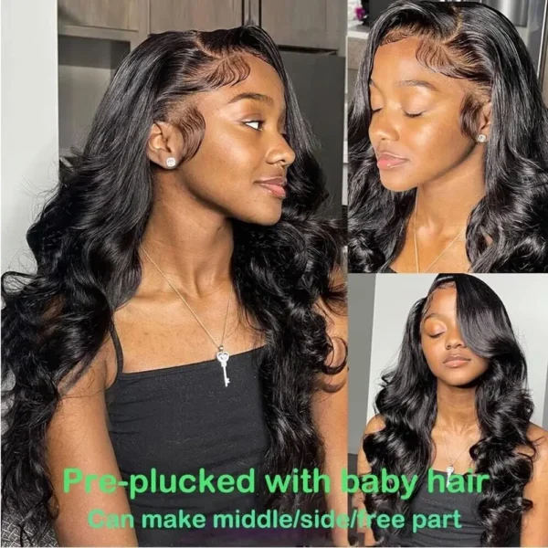 34 inch body wave glueless hd transparent lace frontal wig, 9x6 pre plucked, 100% brazilian human hair, ready to wear