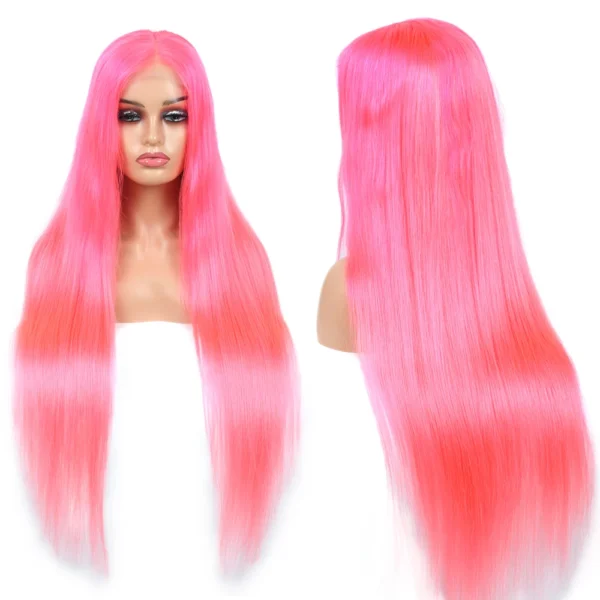 30 inch pink straight hd lace front wig, 100% human hair, 4x4 13x4 lace closure, brazilian blonde cosplay wig for women