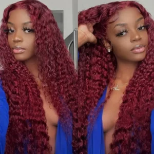 t1b/99j burgundy curly brazilian human hair, 3 or 4 bundles with 4x4 lace closure, red hair extensions for women and girls