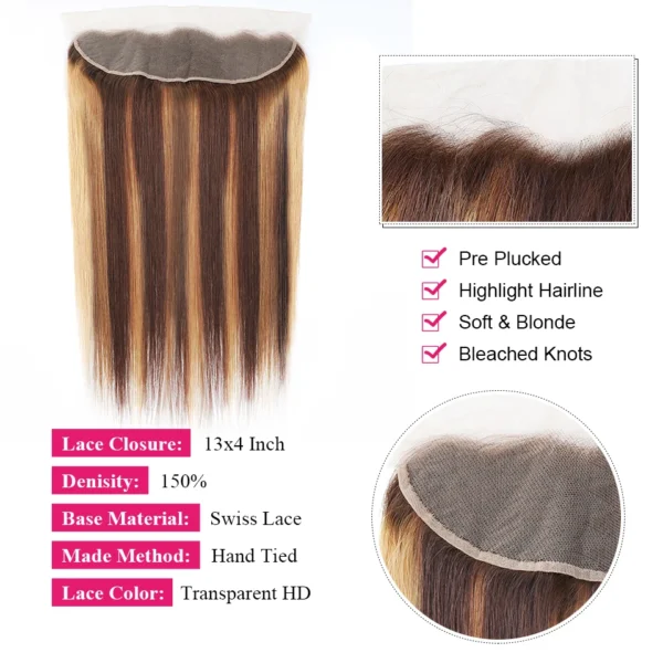 p4/27 highlight brazilian bone straight remy hair extensions, bundles with frontal closure for women