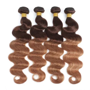 straight ombre 4/30 brown brazilian hair 3 bundles or 4 bundles with hd transparent lace frontal closure, remy human hair