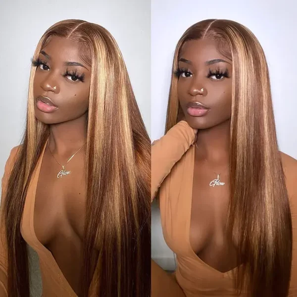 p4/27 highlight brazilian bone straight remy hair extensions, bundles with frontal closure for women