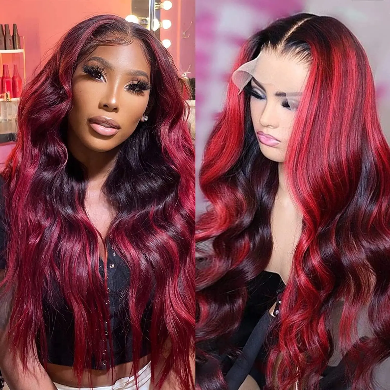 Human hair HD lace front top wig with highlights