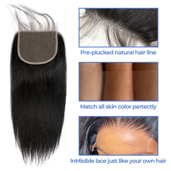 brazilian straight human hair bundles with hd lace closure, natural color, 3 or 4 bundles, 4x4, 5x5, 13x4 closures